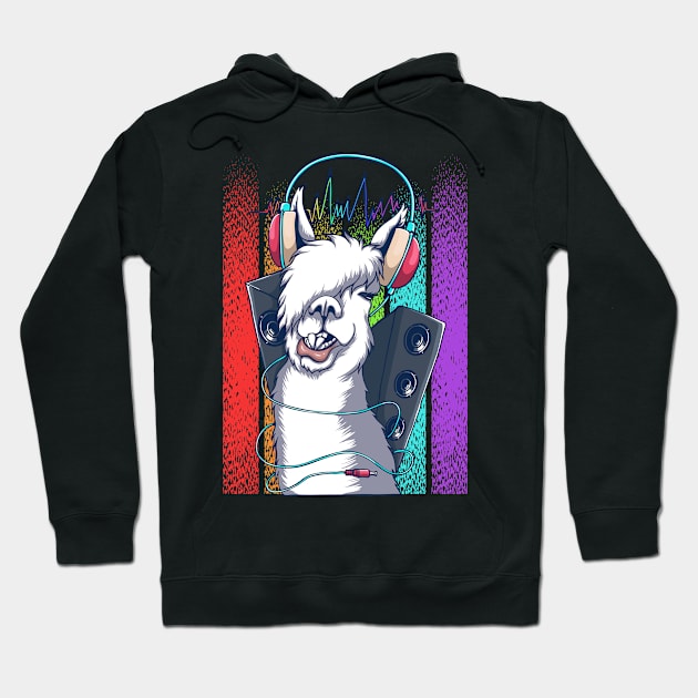 Llama Headphone Dj Retro Hoodie by YousifAzeez